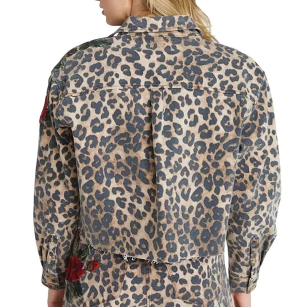 Driftwood Dani Shirt x Wild Rose Cropped Button-Up Jacket Leopard Size L - Picture 2 of 10